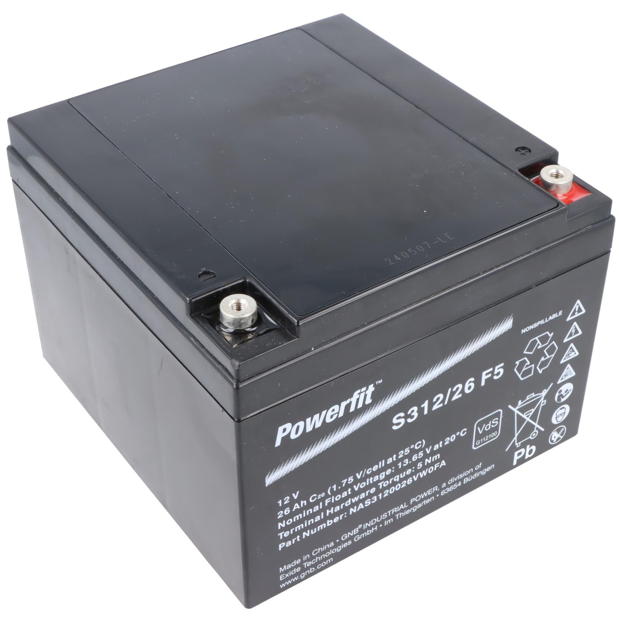 Batterie au plomb Exide Powerfit S312 / 26F5 Numéro de fabrication: 8527602655