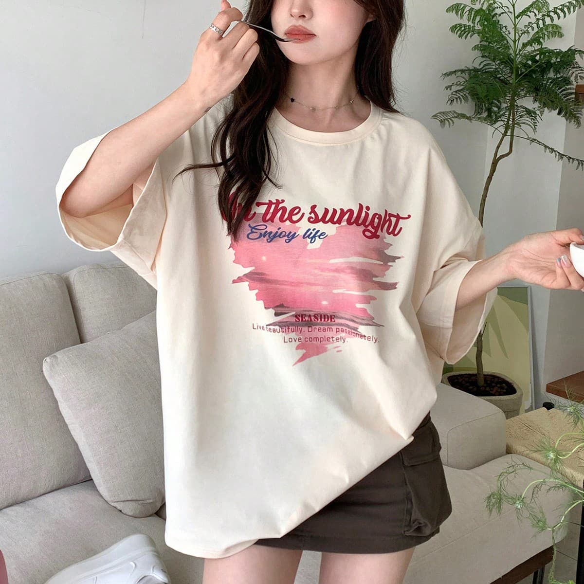 T-shirt dÃ©contractÃ© pour femme avec slogan dimpression dÃ©tÃ© Love, col rond et manches tombantes