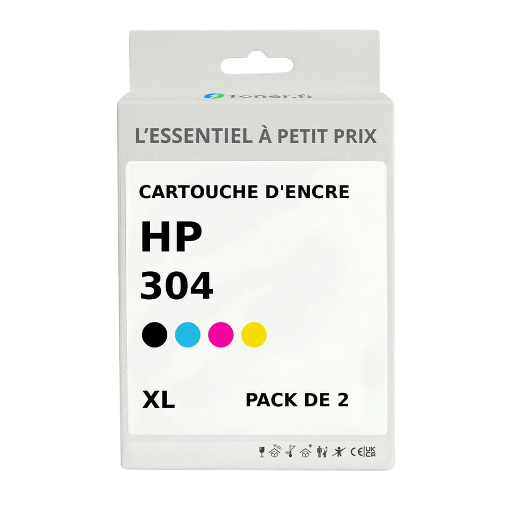 Pack de 2 cartouches d'encre compatibles HP 304 XL Noir et couleurs