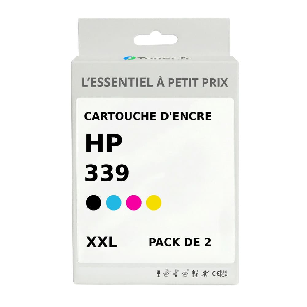 Pack de 2 cartouches d'encre compatibles HP 339 Noir et couleurs